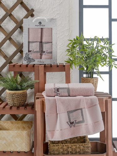Подарочный набор полотенец для ванной 50х90, 70х140 Merzuka CLASSY хлопковая махра светло-розовый, фото, фотография