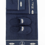 Подарочный набор полотенец для ванной 3 пр. + тапочки Tivolyo Home MARINE TOWEL хлопковая махра тёмно-синий, фото, фотография