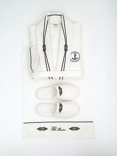 Подарочный набор с халатом Tivolyo home MARINE хлопковая махра кремовый XL, фото, фотография