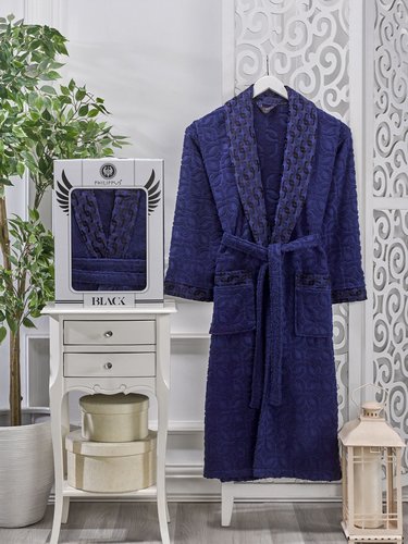 Халат мужской Philippus VESPIRA хлопковая махра синий XL, фото, фотография