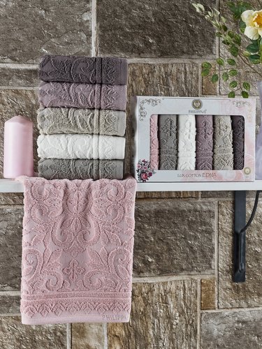 Подарочный набор полотенец-салфеток 30х50 см (6 шт.) Philippus EDNA хлопковая махра, фото, фотография