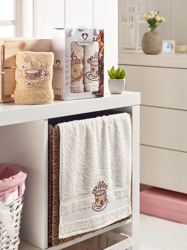 Подарочный набор кухонных полотенец-салфеток 30х50 см (2 шт.) Two Dolphins COFFEE HOME хлопковая махра, фото, фотография