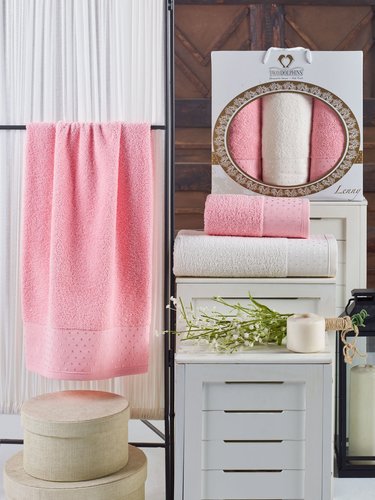 Подарочный набор полотенец для ванной 50х90(2), 70х140(1) Two Dolphins LENNY хлопковая махра розовый, фото, фотография