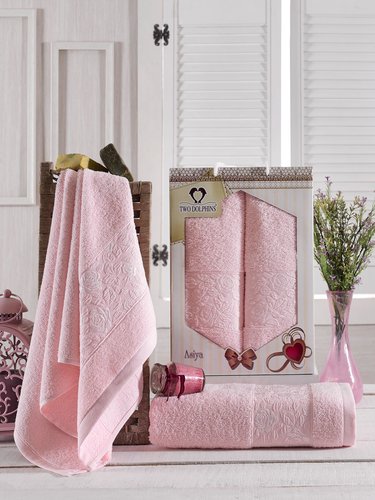 Подарочный набор полотенец для ванной 50х90, 70х140 Two Dolphins ASIYA хлопковая махра светло-розовый, фото, фотография