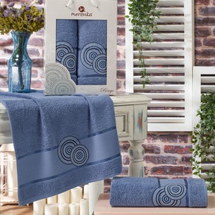 Подарочный набор полотенец для ванной 50х90, 70х140 Merzuka RINGS хлопковая махра темно-голубой