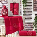 Подарочный набор полотенец для ванной 50х90, 70х140 Merzuka RINGS хлопковая махра бордовый, фото, фотография