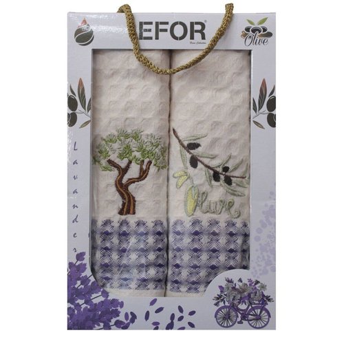 Подарочный набор кухонных полотенец 50х70(2) Efor LUX оливки/дерево хлопковая вафля, фото, фотография