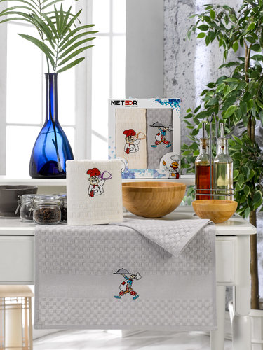 Подарочный набор полотенец для кухни 40х60(2) Meteor BIONCE хлопковая вафля повар, фото, фотография