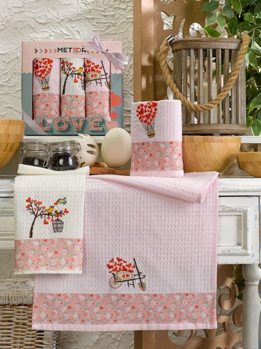 Подарочный набор полотенец для кухни 40х60(3) Meteor LUX LOWE хлопковая вафля, фото, фотография