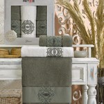 Подарочный набор полотенец для ванной 50х90(2), 70х140(1) Meteor DIVES хлопковая махра хаки, фото, фотография