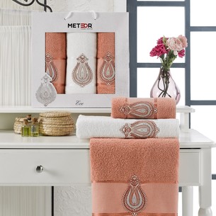 Подарочный набор полотенец для ванной 50х90(2), 70х140(1) Meteor ECE хлопковая махра персиковый