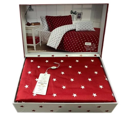Постельное белье Maison Dor STARS хлопковый сатин красный 1,5 спальный, фото, фотография