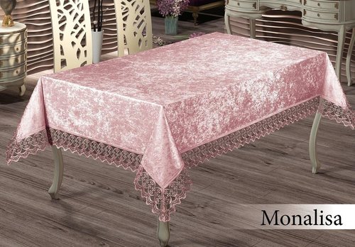 Скатерть прямоугольная Efor MONALISA велюр пудровый 160х220, фото, фотография