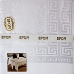 Скатерть прямоугольная с салфетками, кольцами Efor CAZIBE жаккард белый 160х220, фото, фотография