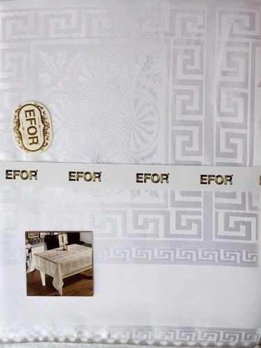 Скатерть прямоугольная с салфетками, кольцами Efor CAZIBE жаккард белый 160х220, фото, фотография