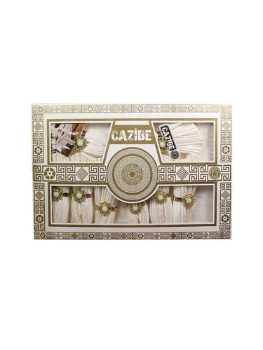 Скатерть прямоугольная с салфетками, кольцами Efor CAZIBE жаккард кремовый 160х220, фото, фотография