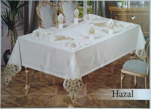 Скатерть прямоугольная с салфетками, кольцами Efor HAZAL жаккард кремовый 160х220, фото, фотография