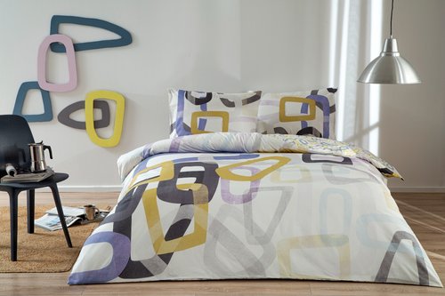 Комплект подросткового постельного белья TAC FEUR хлопковый ранфорс кремовый+лиловый 1,5 спальный, фото, фотография