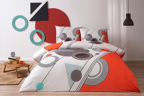 Комплект подросткового постельного белья TAC FELIX хлопковый ранфорс красный евро, фото, фотография