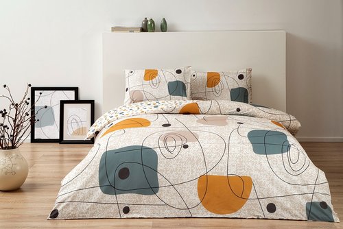 Комплект подросткового постельного белья TAC GENC MODASI EDNA хлопковый ранфорс бежевый+серый 1,5 спальный, фото, фотография