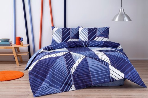 Комплект подросткового постельного белья TAC SILVA хлопковый ранфорс синий 1,5 спальный, фото, фотография
