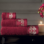 Подарочный набор полотенец для ванной 3 пр. + спрей Tivolyo Home DURANTE хлопковая махра бордовый, фото, фотография