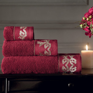 Подарочный набор полотенец для ванной 3 пр. + спрей Tivolyo Home DURANTE хлопковая махра бордовый