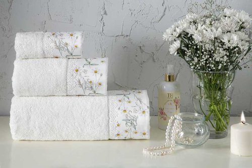 Подарочный набор полотенец-салфеток 30х50 см (2 шт.) Tivolyo Home DAISY хлопковая махра кремовый, фото, фотография