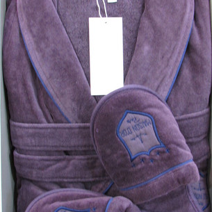 Халат мужской с тапочками Maison Dor BOSWELL хлопковая махра фиолетовый XL