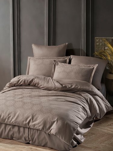 Постельное белье Saheser SOREN хлопковый сатин-жаккард визон евро, фото, фотография