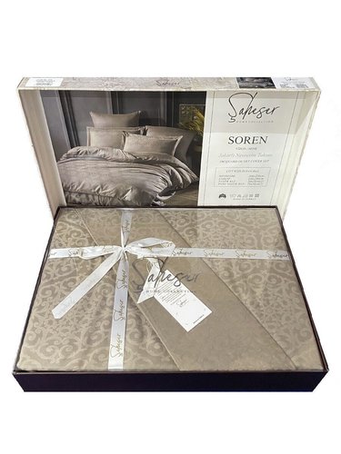 Постельное белье Saheser SOREN хлопковый сатин-жаккард визон евро, фото, фотография