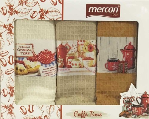 Подарочный набор кухонных полотенец 40х60(3) Mercan КОФЕ хлопковая вафля, фото, фотография