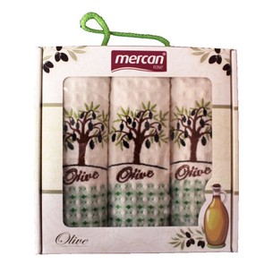 Подарочный набор кухонных полотенец 50х70(3) Mercan LUX оливки/дерево хлопковая вафля
