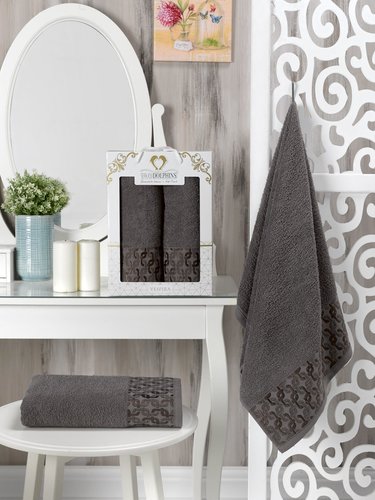 Подарочный набор полотенец для ванной 50х90, 70х140 Two Dolphins VESPIRA хлопковая махра шоколадный, фото, фотография