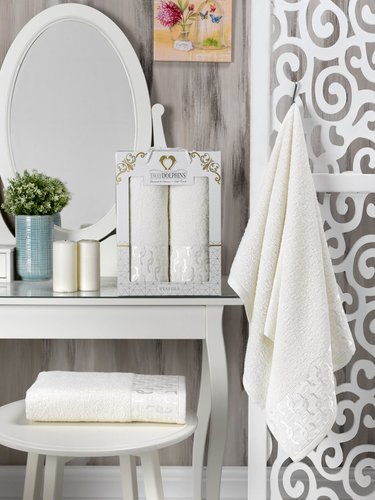 Подарочный набор полотенец для ванной 50х90, 70х140 Two Dolphins VESPIRA хлопковая махра кремовый, фото, фотография