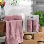 Подарочный набор полотенец для ванной 50х90, 70х140 Two Dolphins ASKABAT хлопковая махра брусничный, фото, фотография