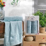 Подарочный набор полотенец для ванной 50х90, 70х140 Two Dolphins ASKABAT хлопковая махра бирюзовый, фото, фотография