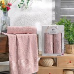 Подарочный набор полотенец для ванной 50х90, 70х140 Two Dolphins ASKABAT хлопковая махра пудра, фото, фотография
