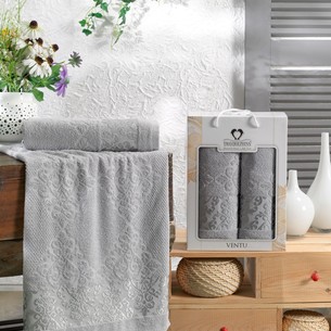 Подарочный набор полотенец для ванной 50х90, 70х140 Two Dolphins VENTU хлопковая махра светло-серый