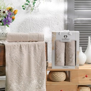 Подарочный набор полотенец для ванной 50х90, 70х140 Two Dolphins VENTU хлопковая махра бежевый