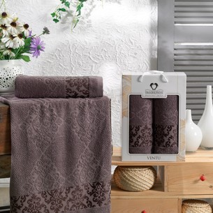 Подарочный набор полотенец для ванной 50х90, 70х140 Two Dolphins VENTU хлопковая махра шоколадный