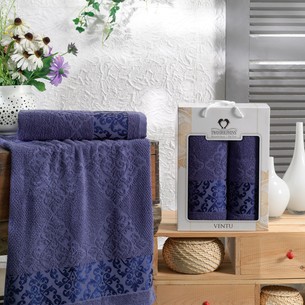 Подарочный набор полотенец для ванной 50х90, 70х140 Two Dolphins VENTU хлопковая махра синий