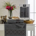 Подарочный набор полотенец для ванной 50х90, 70х140 Two Dolphins LARA хлопковая махра антрацит, фото, фотография