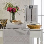 Подарочный набор полотенец для ванной 50х90, 70х140 Two Dolphins LARA хлопковая махра серый, фото, фотография