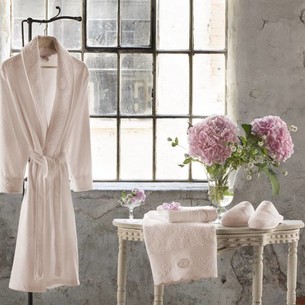Подарочный набор с халатом Tivolyo Home ANTOINETTE хлопковая махра розовый S/M