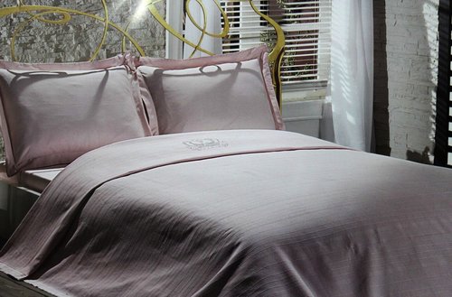 Постельное белье с пледом Maison Dor RICCO бамбуково-хлопковый сатин розовый 1,5 спальный, фото, фотография