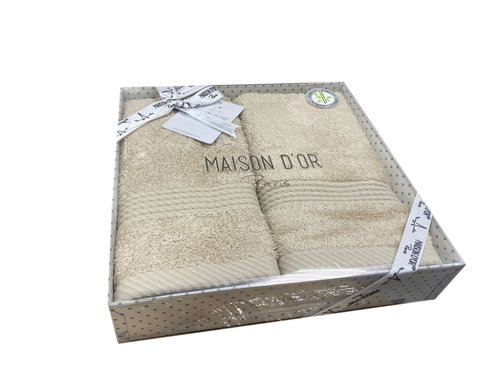 Подарочный набор полотенец-салфеток 40х60(2) Maison Dor AMADEUS хлопковая/бамбуковая махра бежевый, фото, фотография