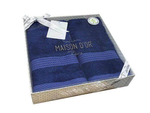 Подарочный набор полотенец-салфеток 40х60(2) Maison Dor AMADEUS хлопковая/бамбуковая махра синий, фото, фотография