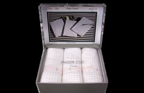 Подарочный набор кухонных полотенец 40х60(3) Maison Dor BRISE APE хлопковая вафля белый, фото, фотография