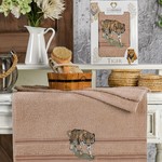 Полотенце для ванной в подарочной упаковке Two Dolphins TIGER хлопковая махра коричневый 50х90, фото, фотография